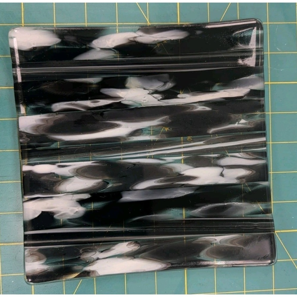 Fired Kiln Dish Plate Glass Black White 8 X 8 Square Thick